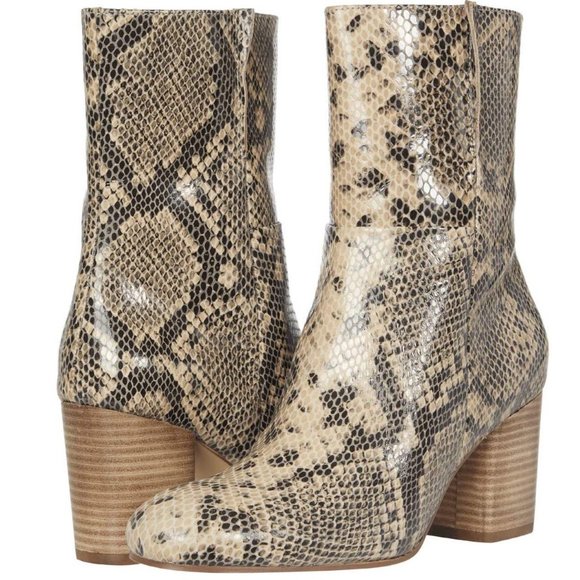 Seychelles Wild Ride stacked heels python print Boots  sz 6 Black Tan - Picture 1 of 1